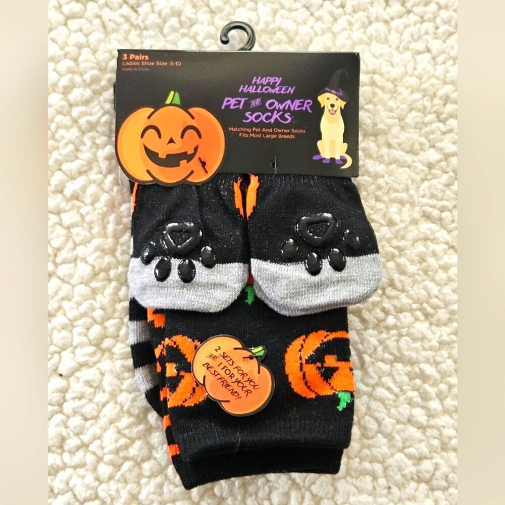 Happy Halloween pet and owner socks 3 pair - 2‎ ladies 1 pet ladies size 5-10